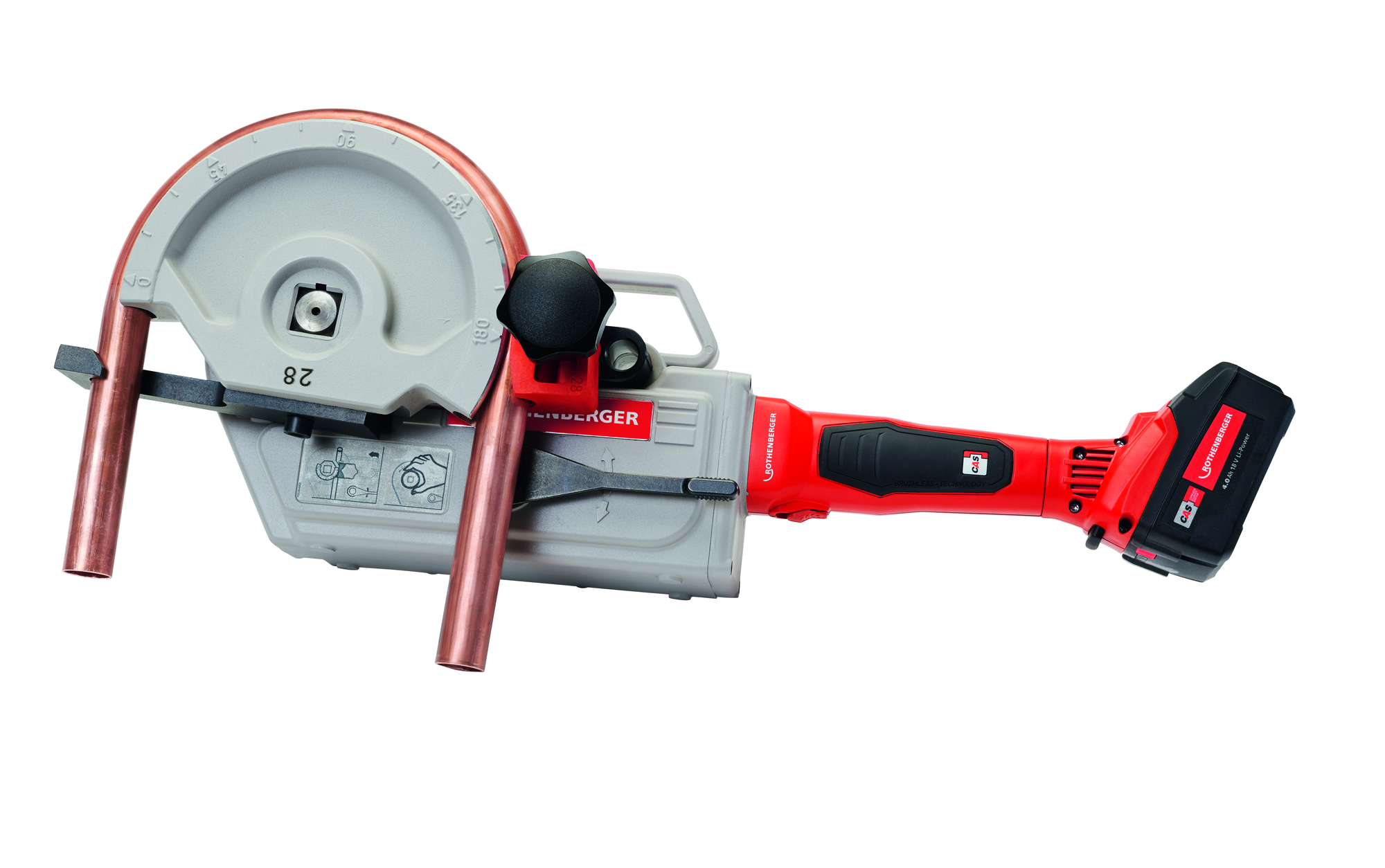 Robend 4000 e set 18v/4ah accu+lader 12-14-16-18-22-28mm cas ROTHENBERGER